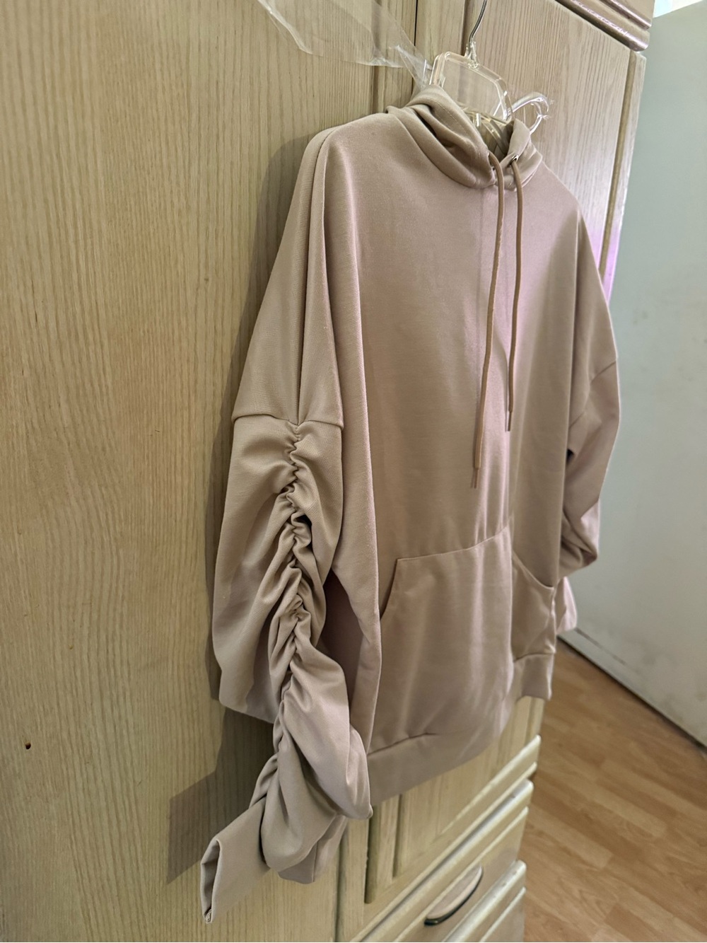 Women's Hooded Pullover Sweatshirt in beige - Picture 2 of 5